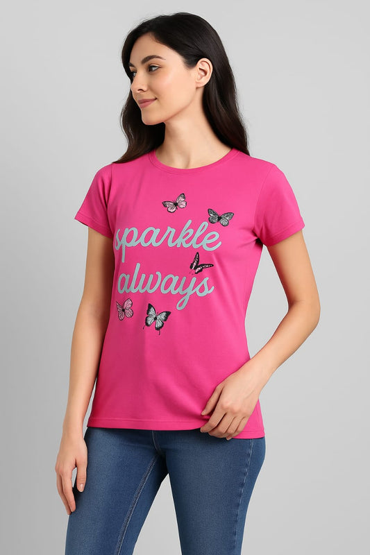 Women's R Neck T-Shirt - Rose Pink