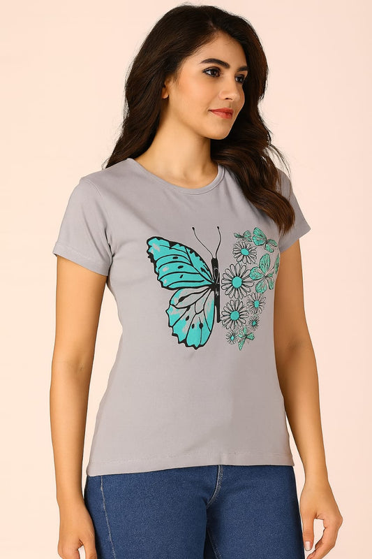 Women's R Neck T-Shirt - Butterfly