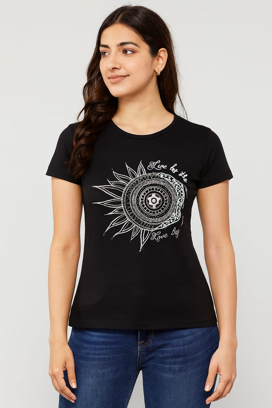 Women's R Neck T-Shirt - Black