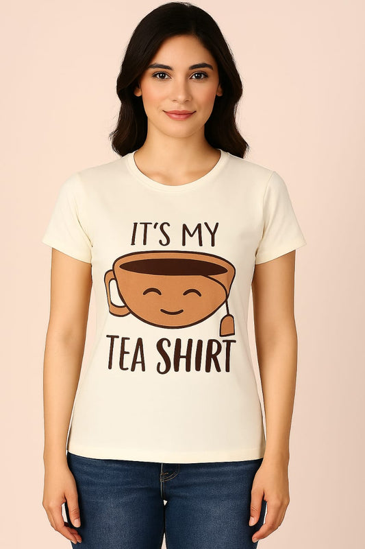 Women's R Neck T-Shirt - Linen White