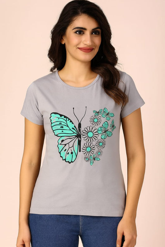 Women's R Neck T-Shirt - Butterfly