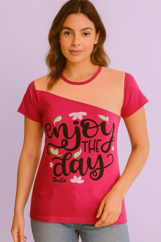 Women's R Neck T-Shirt - Rose Pink
