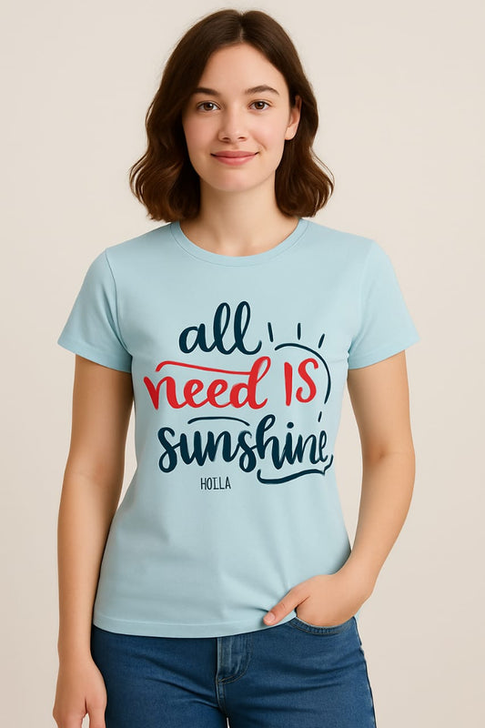 Women's R Neck T-Shirt - Sky Blue