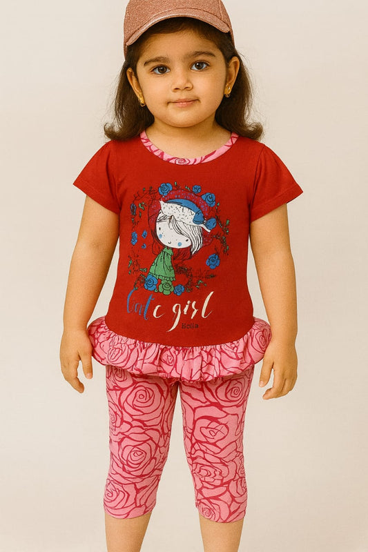 Kids Loungewear Capri Set - Red
