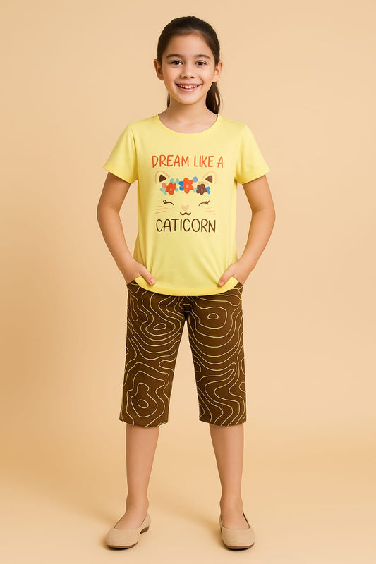Kids Loungewear Capri Set - Lemon Yellow