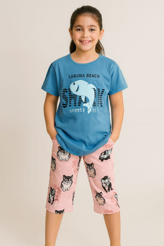 Kids Loungewear Capri Set - Aqua Blue