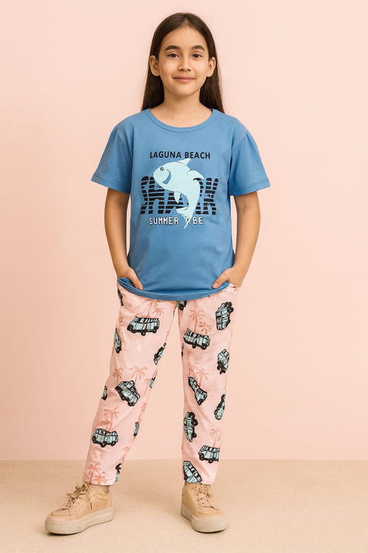 Kids Loungewear Fullpant Set - Aqua Blue