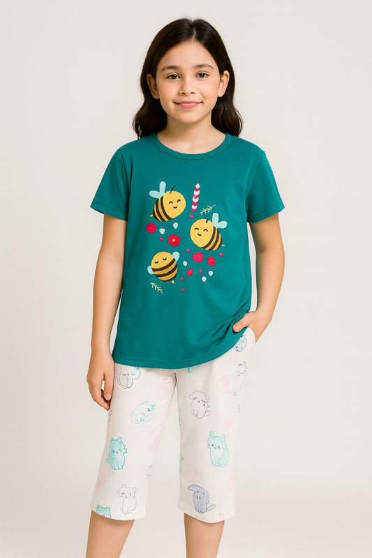 Kids Loungewear Capri Set - Teal Green