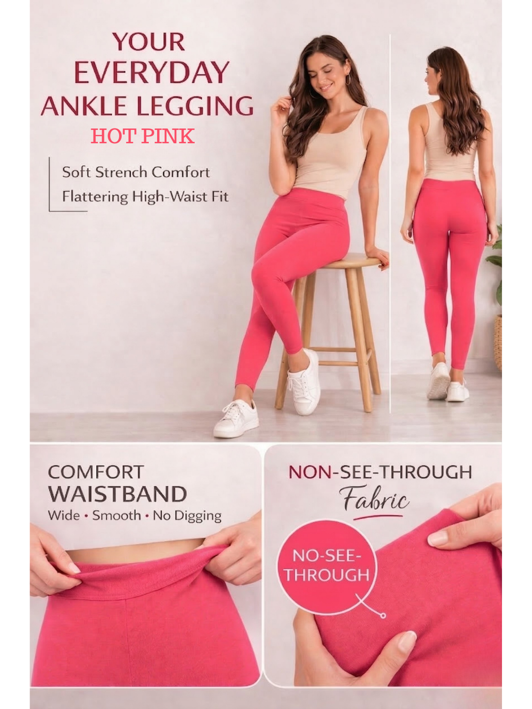 Ankle Length Cotton Leggings for Women