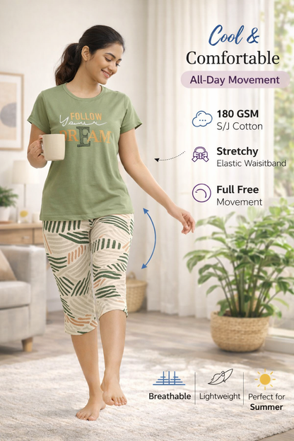 Women's Loungewear Capri Pant Set - Pine Green