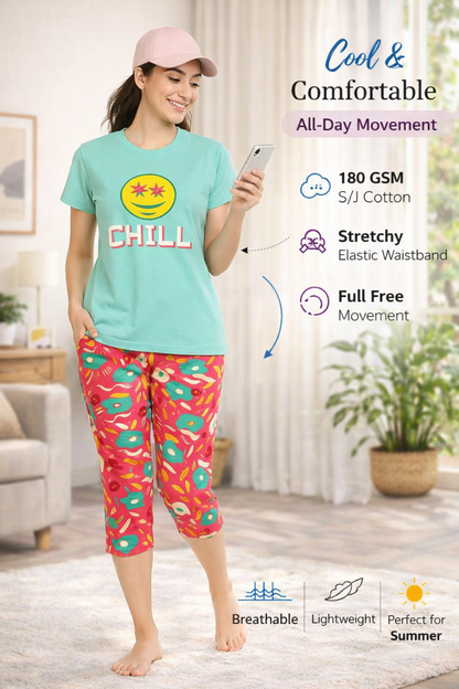Women's Loungewear Capri Pant Set - Aqua Blue