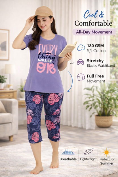 Women's Loungewear Capri Pant Set - Purple