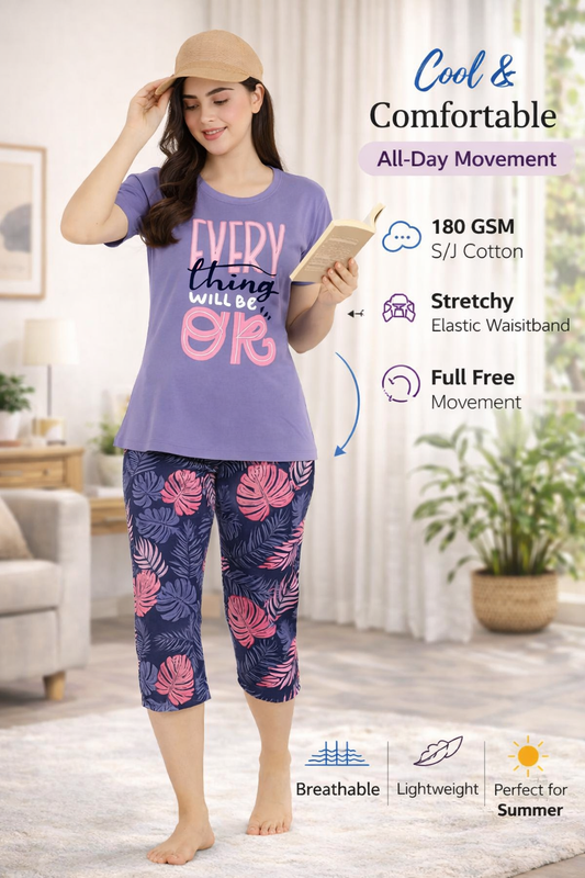 Women's Loungewear Capri Pant Set - Purple