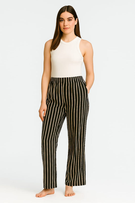 Women's Leisure Pant - Black Striped