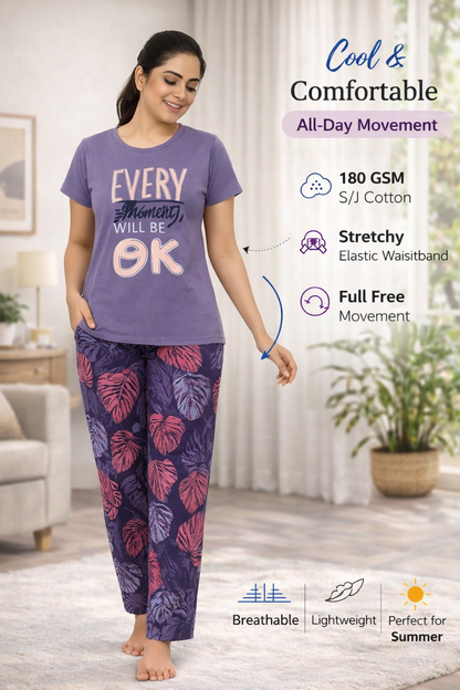 Women's Loungewear Full Pant Set - Purple