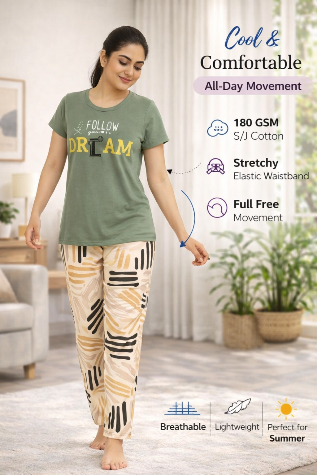 Women's Loungewear Full Pant Set - Pine Green