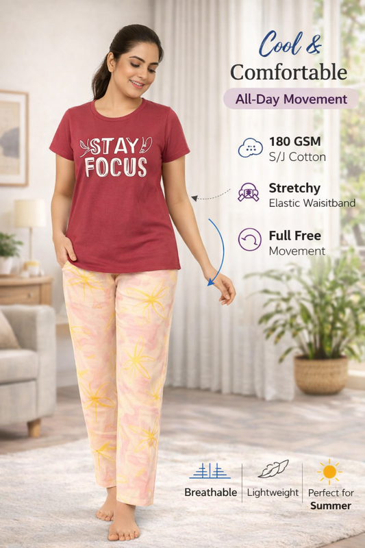 Women's Loungewear Full Pant Set - Cherry Red