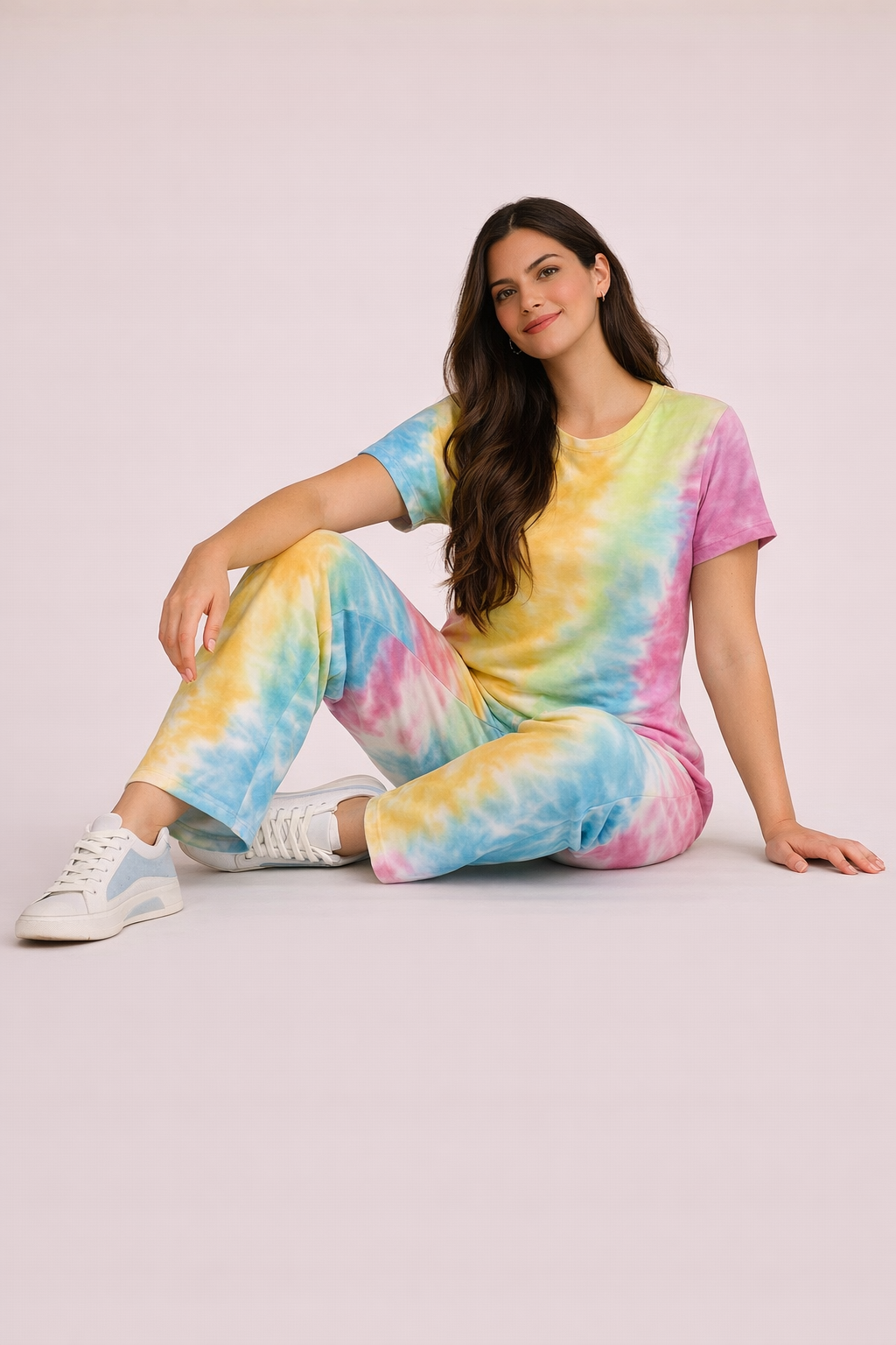 Women's Tie & Dye Loungewear Set - Yellow Round Neck