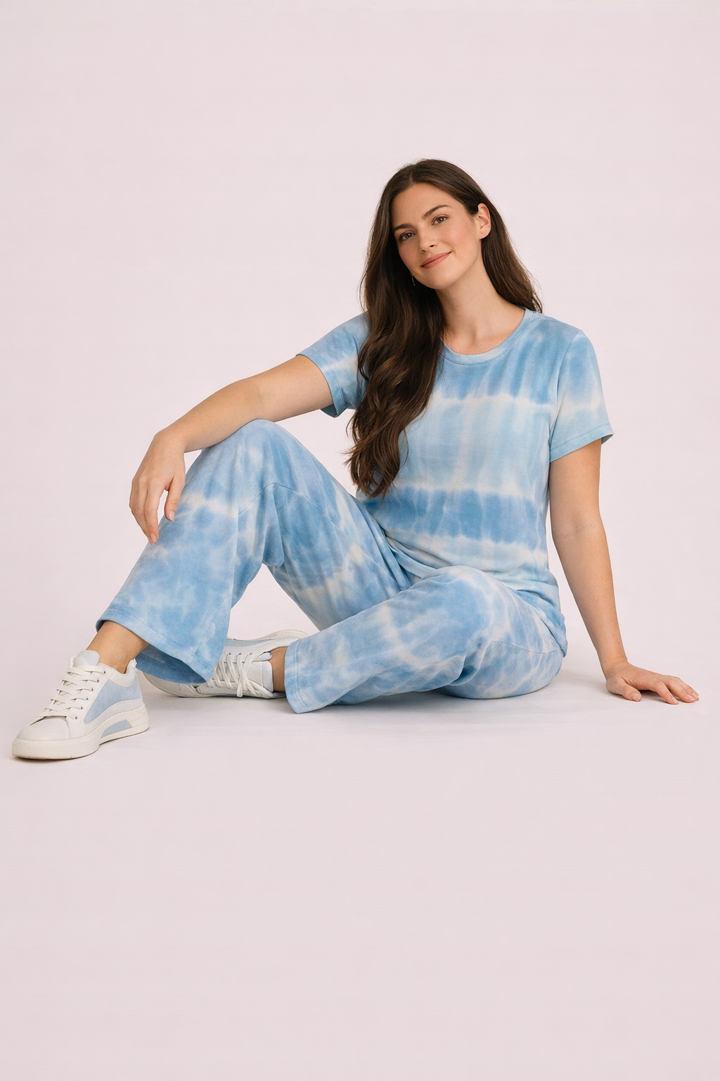 Women's Tie & Dye Loungewear Set - Blue Round Neck
