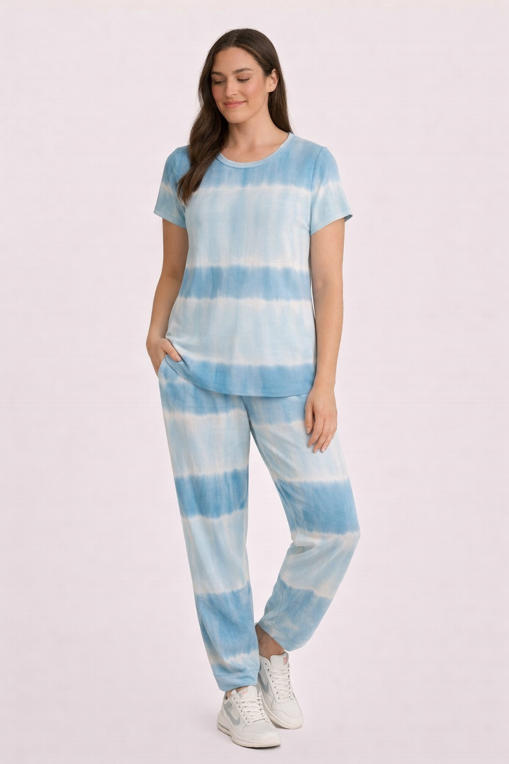 Women's Tie & Dye Loungewear Set - Blue Round Neck