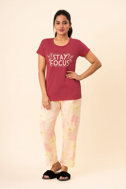Women's Loungewear Full Pant Set - Cherry Red