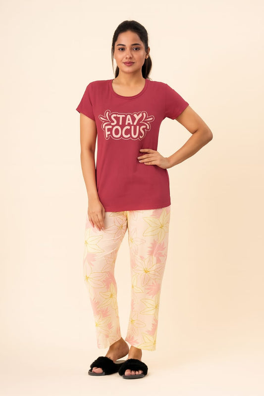 Women's Loungewear Full Pant Set - Cherry Red