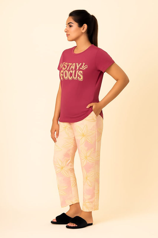Women's Loungewear Full Pant Set - Cherry Red