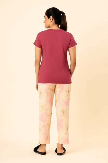 Women's Loungewear Full Pant Set - Cherry Red