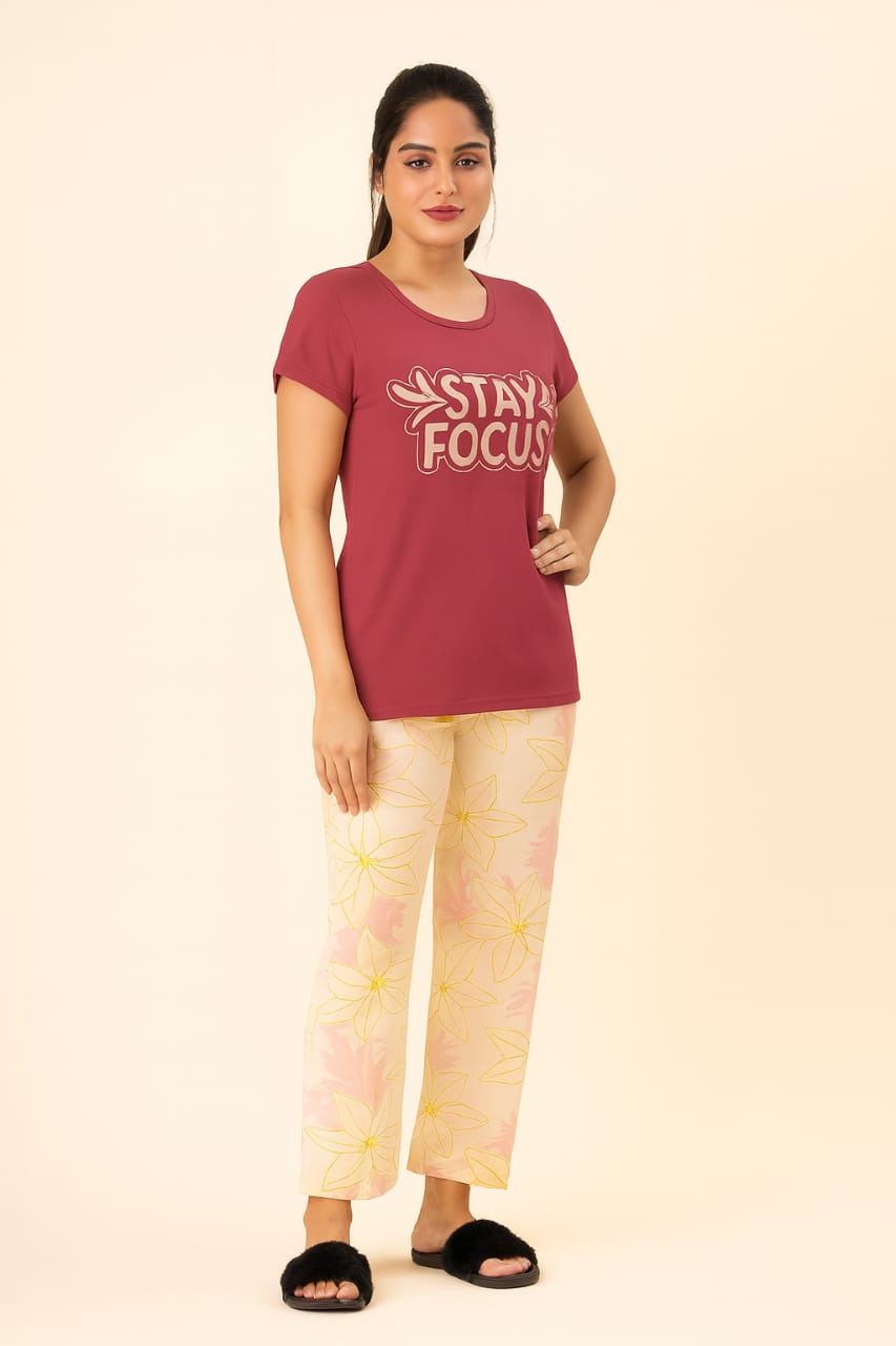 Women's Loungewear Full Pant Set - Cherry Red
