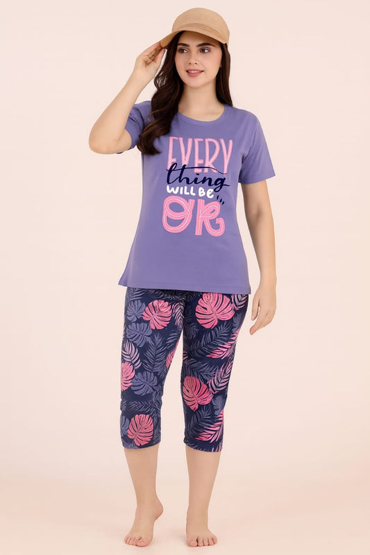Women's Loungewear Capri Pant Set - Purple