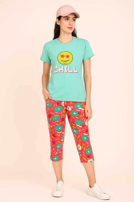 Women's Loungewear Capri Pant Set - Aqua Blue