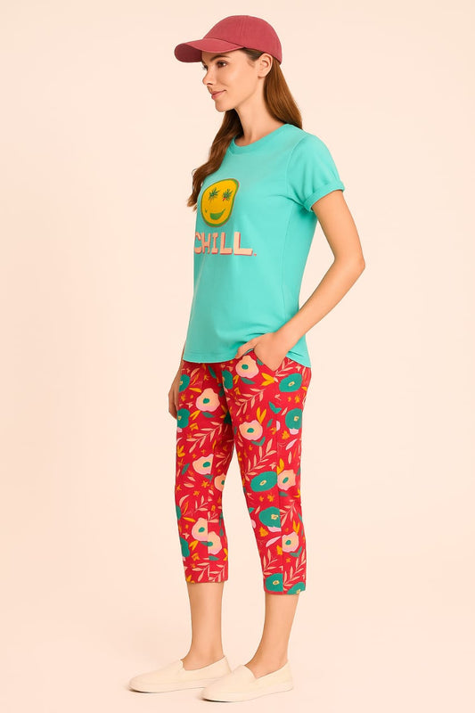 Women's Loungewear Capri Pant Set - Aqua Blue