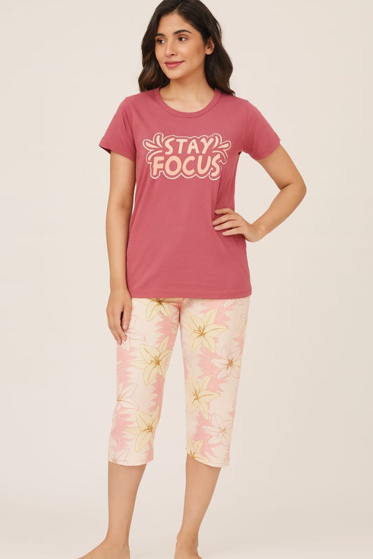 Women's Loungewear Capri Pant Set - Cherry Red