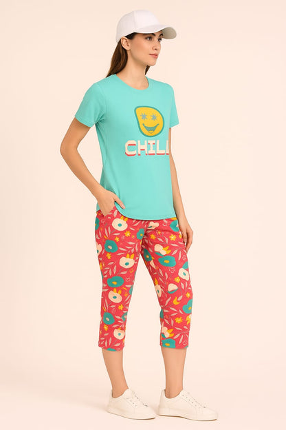 Women's Loungewear Capri Pant Set - Aqua Blue