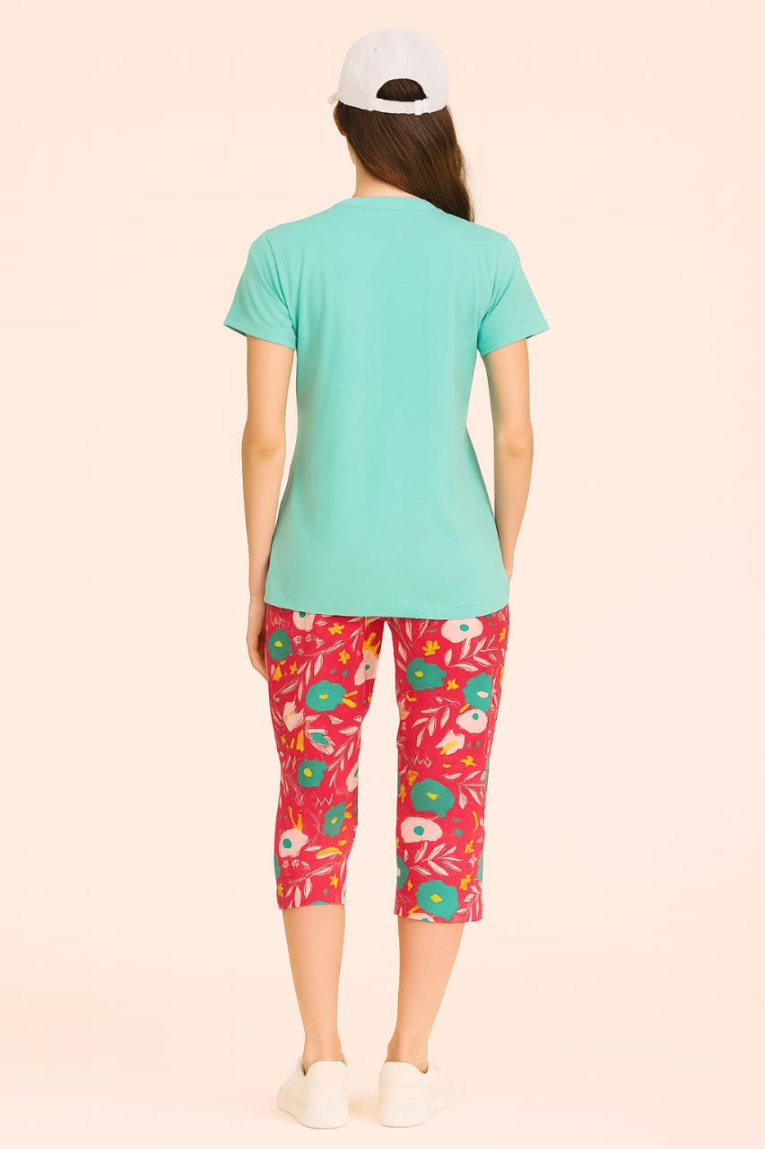 Women's Loungewear Capri Pant Set - Aqua Blue