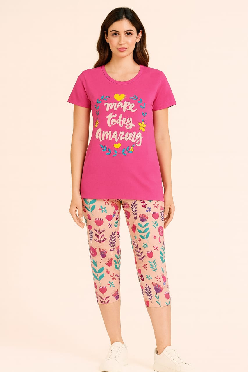 Women's Loungewear Capri Pant Set - Rose Pink