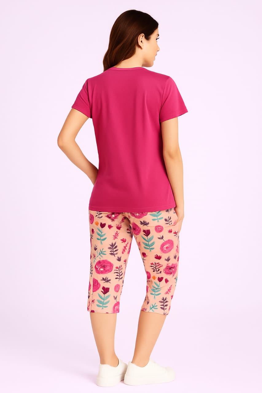 Women's Loungewear Capri Pant Set - Rose Pink