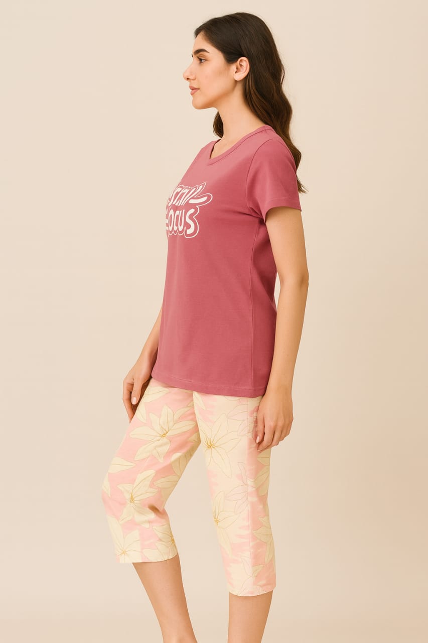 Women's Loungewear Capri Pant Set - Cherry Red