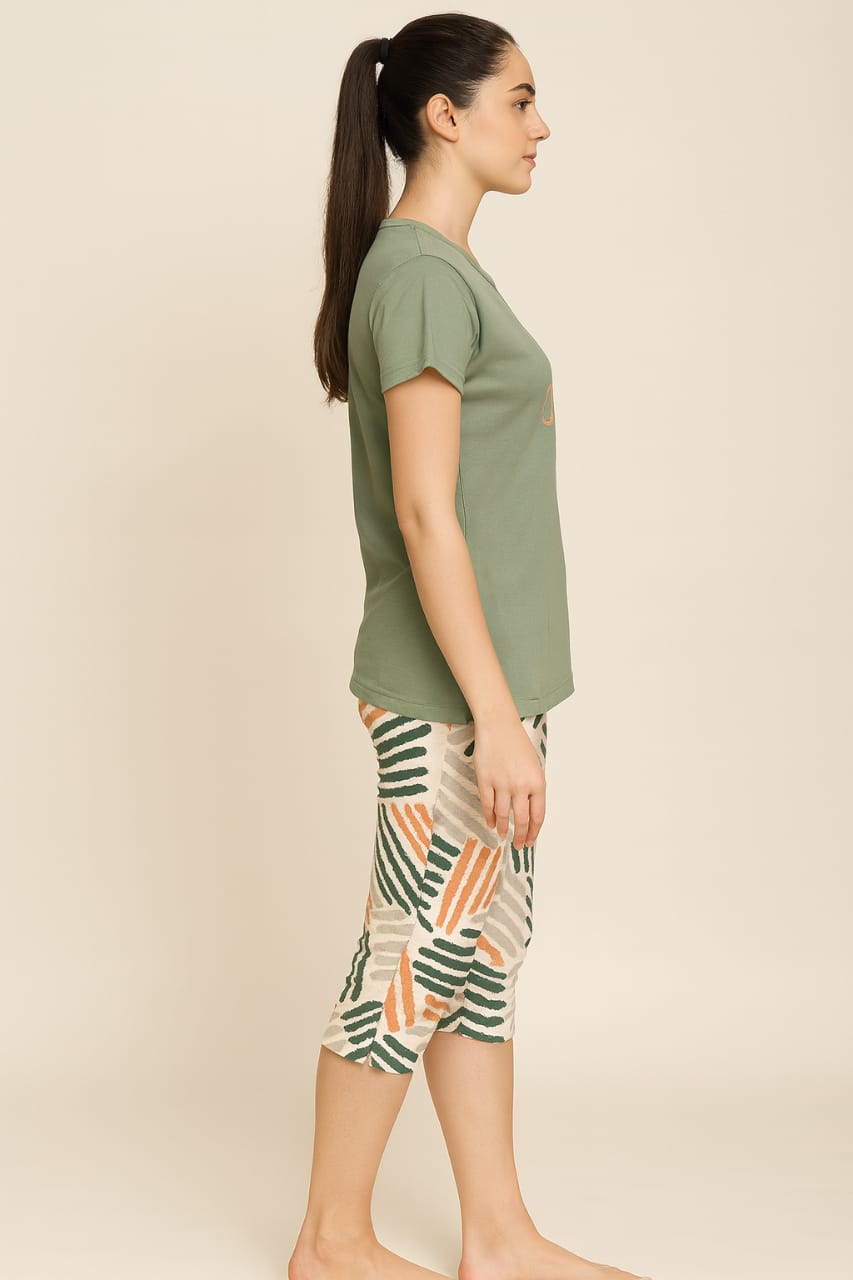 Women's Loungewear Capri Pant Set - Pine Green