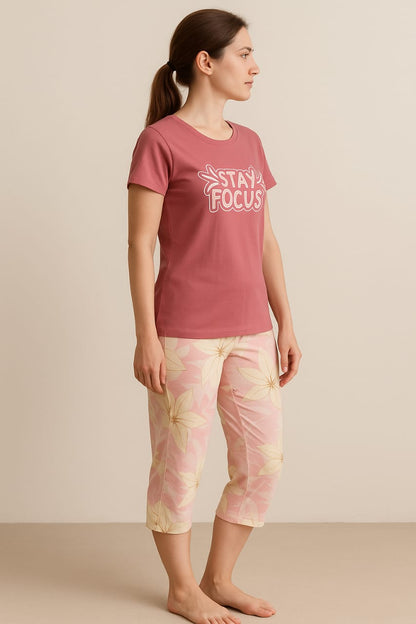 Women's Loungewear Capri Pant Set - Cherry Red