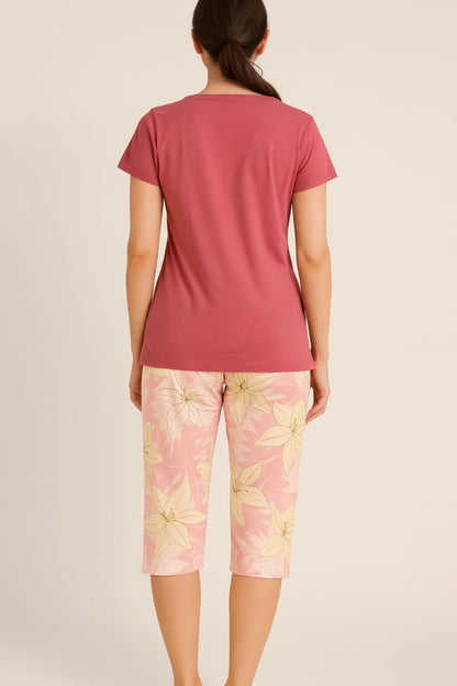 Women's Loungewear Capri Pant Set - Cherry Red