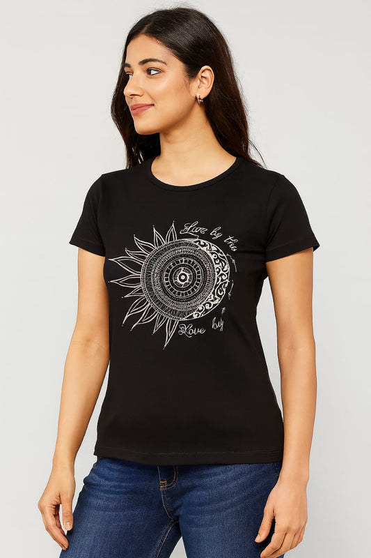 Women's R Neck T-Shirt - Black