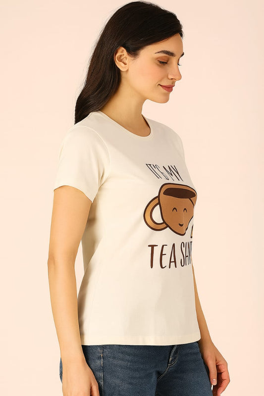 Women's R Neck T-Shirt - Linen White