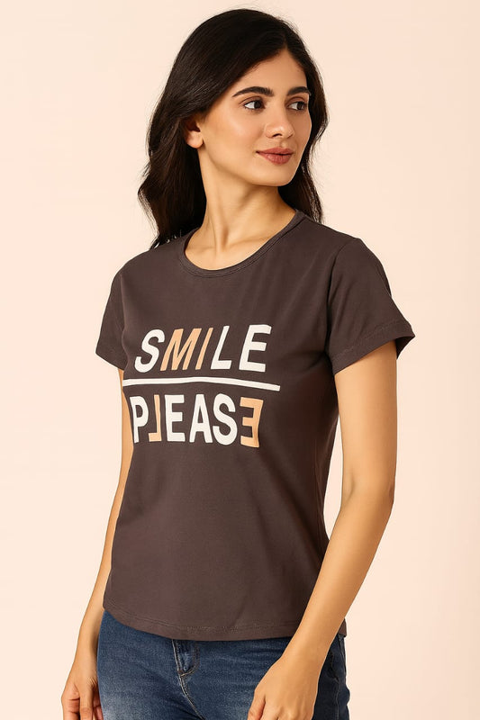 Women's R Neck T-Shirt - Coffee Brown