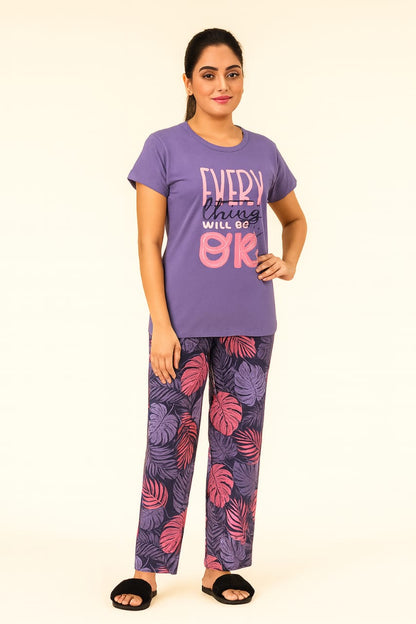 Women's Loungewear Full Pant Set - Purple