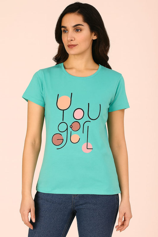 Women's R Neck T-Shirt - Sky Blue