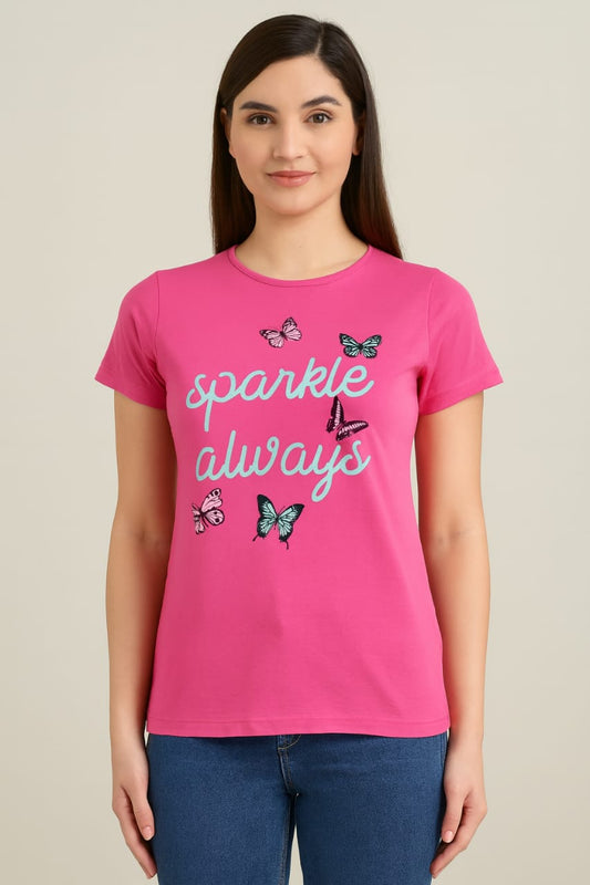 Women's R Neck T-Shirt - Rose Pink