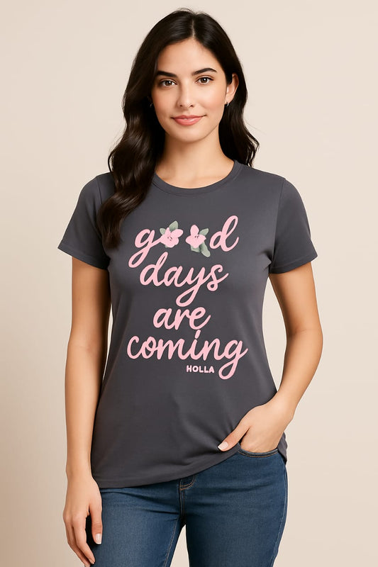 Women's R Neck T-Shirt - Dark Grey