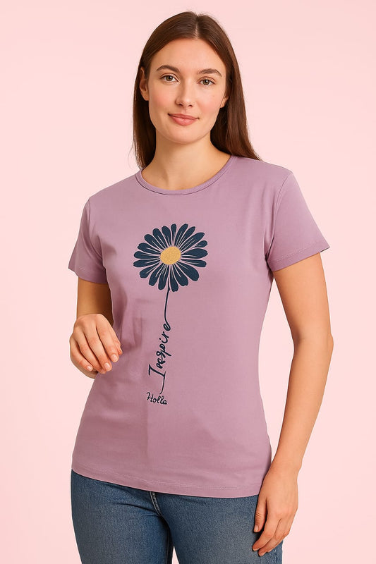 Women's R Neck T-Shirt - Floral