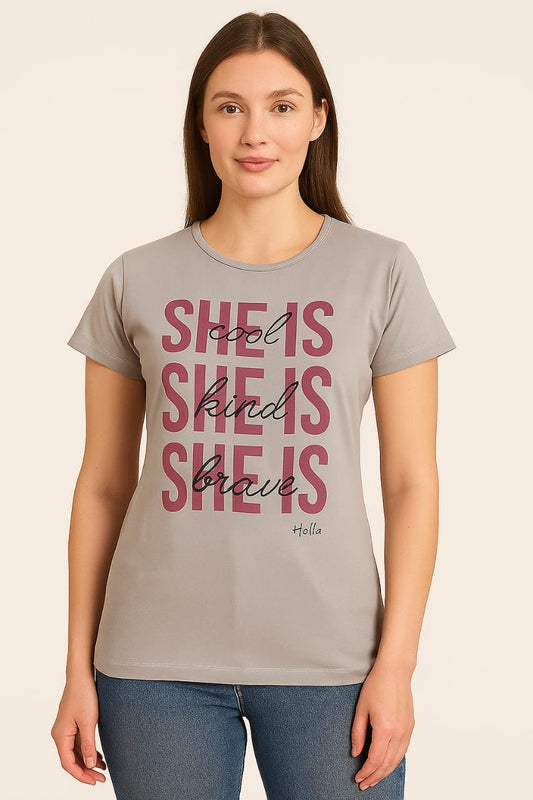 Women's R Neck T-Shirt - Grey